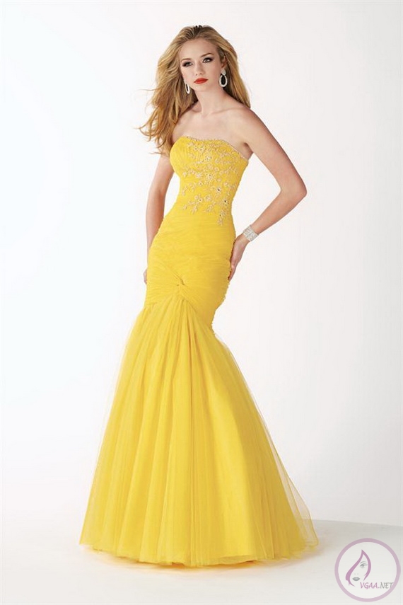 Sarı Abiye elbise modelleri 2014-16