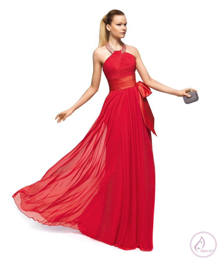 Askılı Kırmızı Abiye Elbise Modelleri